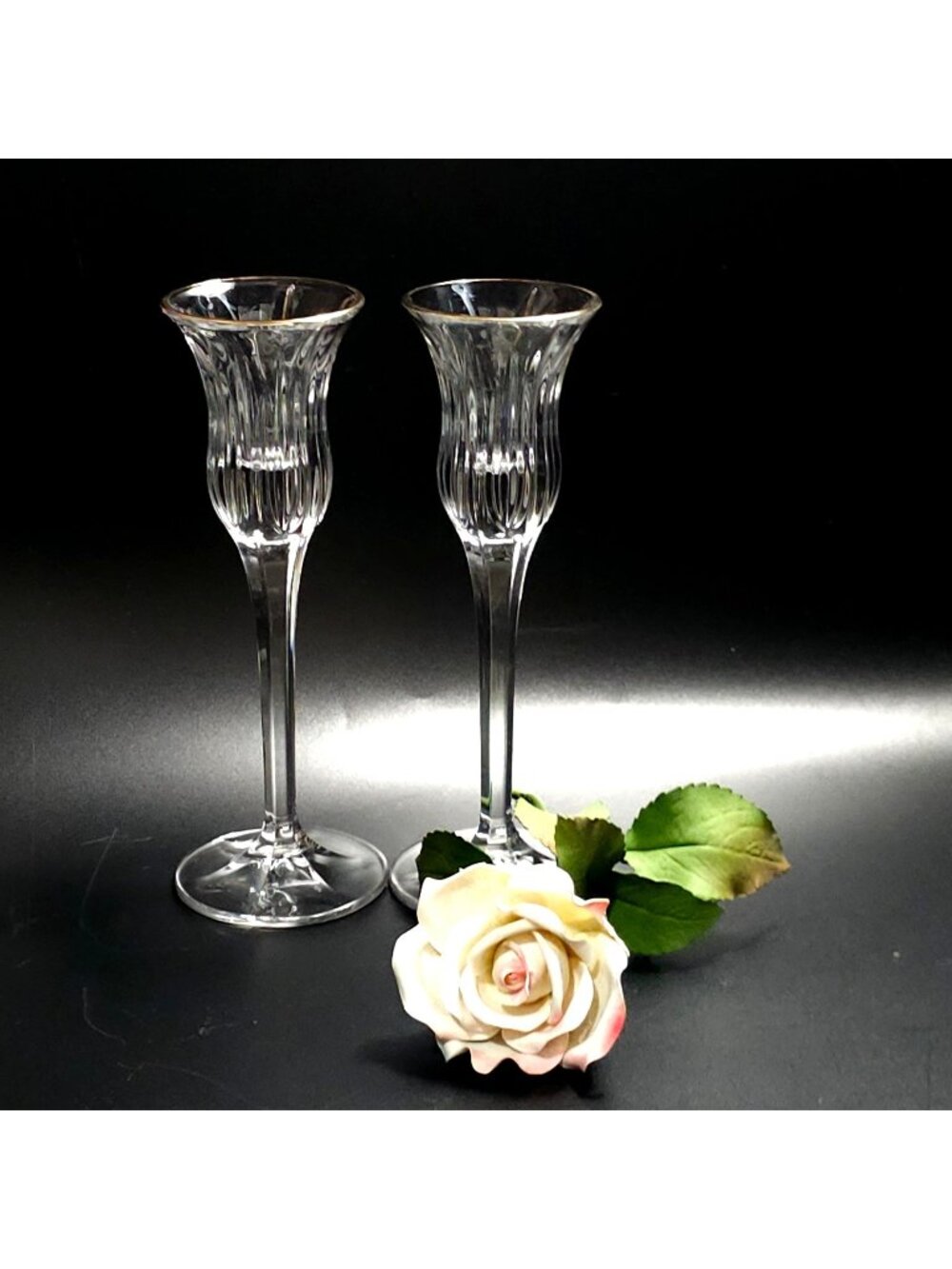 2 Mikasa icicles Candlesticks  8" taper candle holders regency styled glam